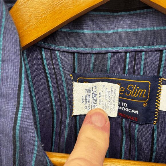 Panhandle Slim Mens Shirt 16.5-34 Pearl Snap Long Sleeve Striped Purple L Button - Picture 5 of 6